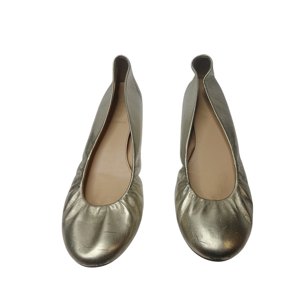 J.Crew Ballet Flats Women 9 Gold Metallic Leather Made in Italy Scrunch Heel
